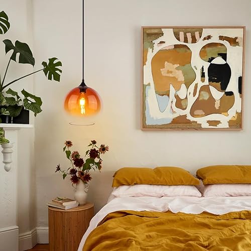 Miniatura 7 de Lámpara colgante pequeña de 1 luz con esfera de cristal, lámpara de techo negra moderna para sala de estar, comedor y cocina (naranja degradado)