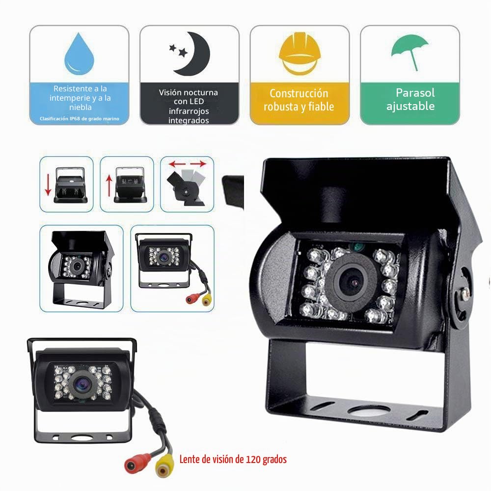 YYKJ Cámara Marcha Atrás para Coche, Cámara de Visión Trasera Impermeable IP68 con Visión Nocturna + Monitor de Visión Trasera de 4,3 Pulgadas y Cable de 33 pies para RV/Autobús/Camión/Remolque