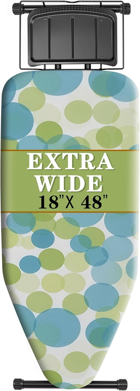 Classic Full Size Ironing Board 57" X 18" with Iron Rest, Extra Wide Size Full Metal Construction,Height Adjustable, Heat & Scorch Resistant Fabric, Anti-Skid Feet, Easy to Fold