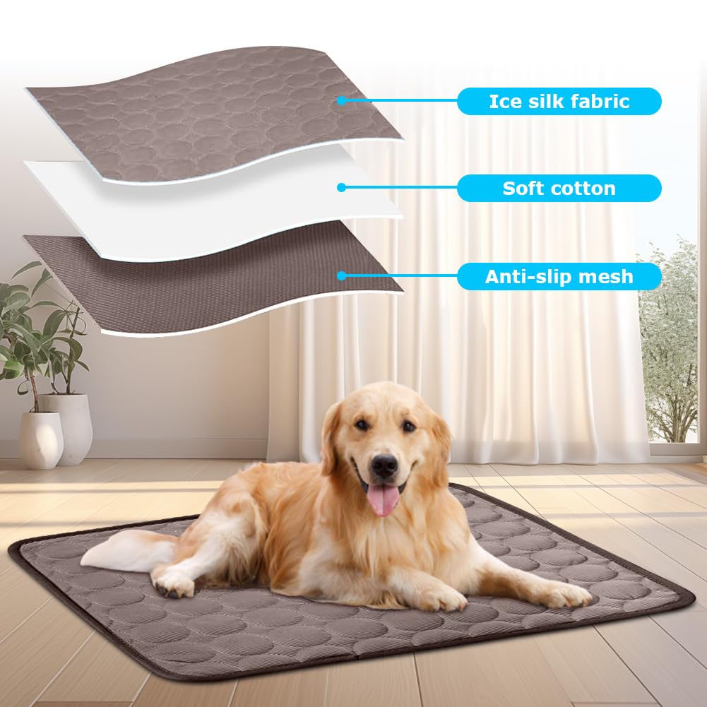 Cooling Pet Mat - Soft Foldable Dog Bed and Cat Cushion for Travel Camping, Summer - 100 x 70 cm Coffee, Coffee colour, XL - Image 3