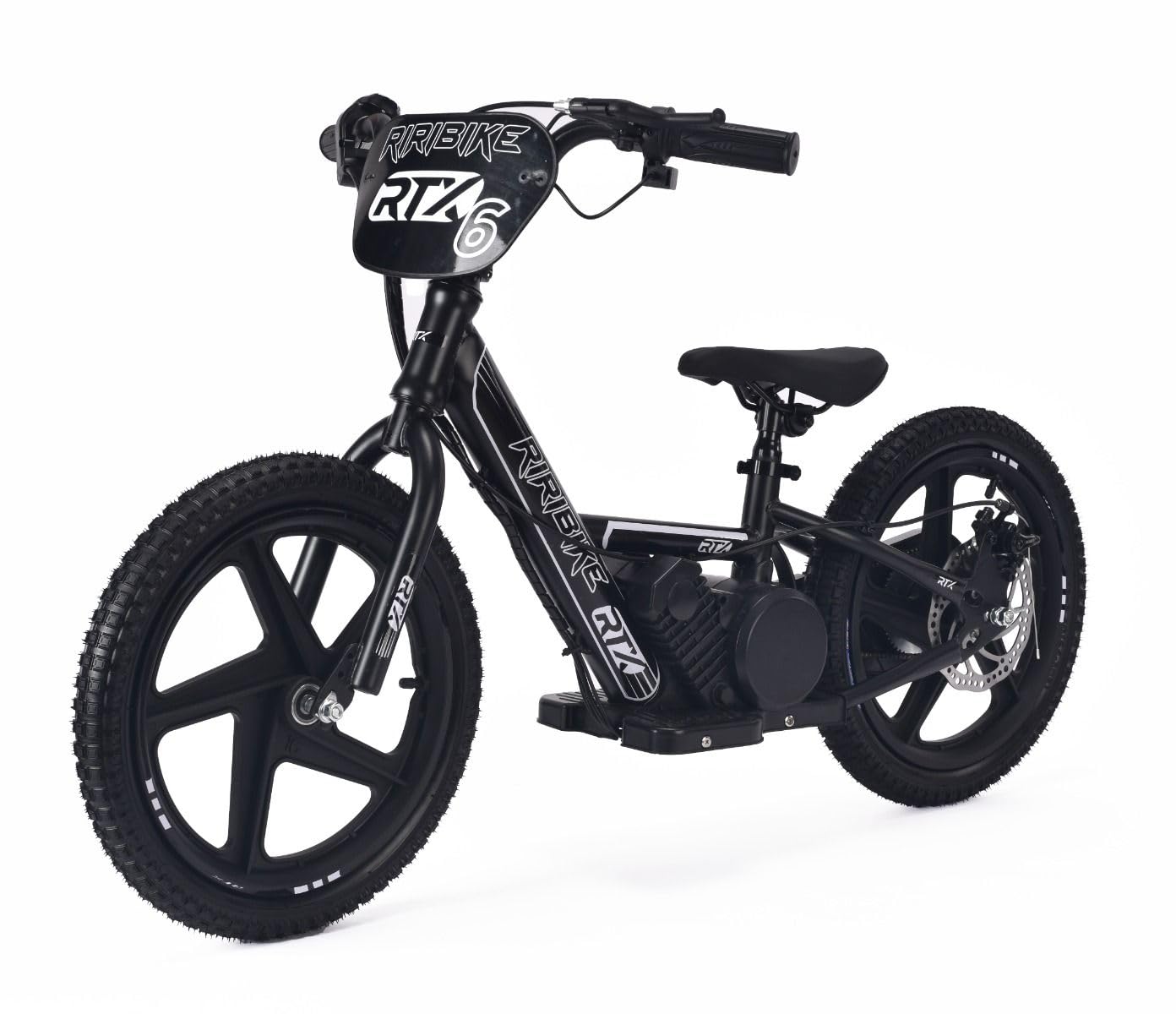 Bicicleta eléctrica para niños RIRIBIKE RTX6 24V (16"), Negro, Batería de Litio, Motor de 250W, Freno de Disco, Asiento de PU Blando Ajustable