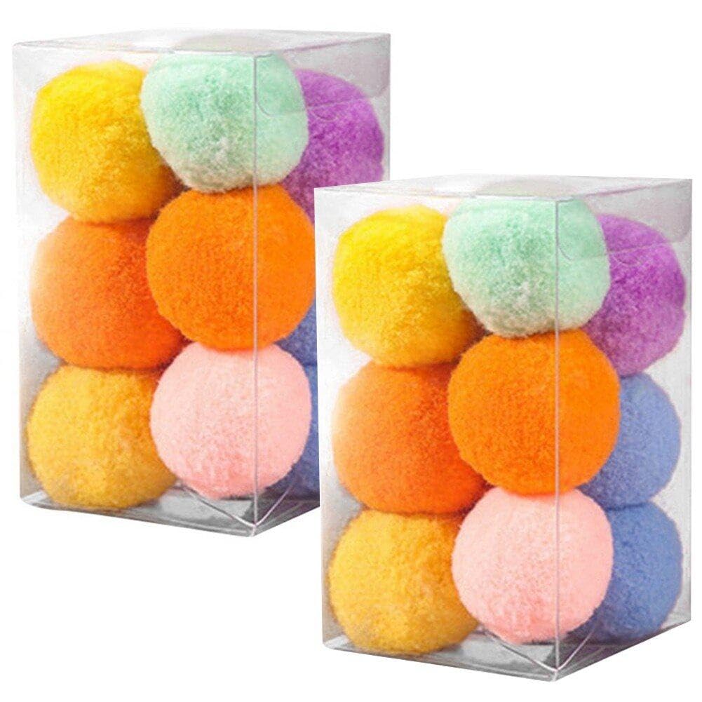 24 Pcs Cat Toy Balls Soft Kitten Pompom Toys Indoor Cats Interactive Playing Ball Cats Favorite Toy, Cat Pom Pom Balls Lightweight Pet Cat Toy
