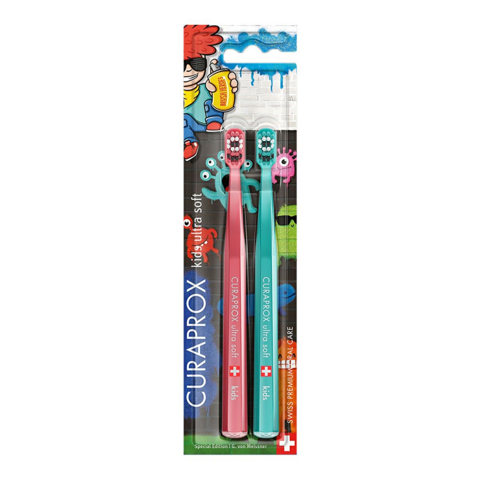 CS Kids Special Edition: Kids Graffiti, Manual Toothbrush for Children with 5460 CUREN® Bristles I Gentle on Gums and Effective Plaque Removal I 2 Pack