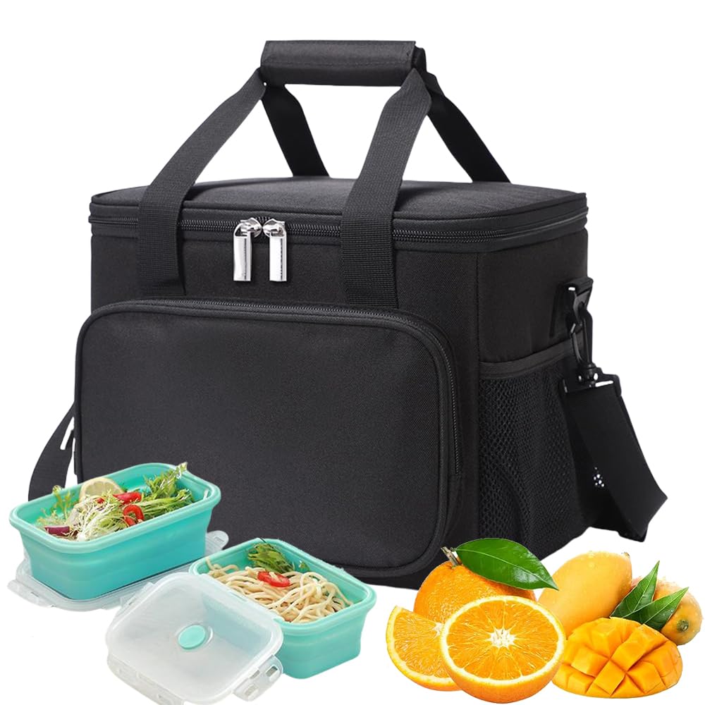 Kingmate Negro 15L Bolsa Nevera, Mochila Nevera, Bolsa Térmica Porta Alimentos, Fiambrera, Neveras Pequeñas Portátiles para Las Bebidas Y La Comida Calientes O Frías En Playa, Piscina, Almuerzo