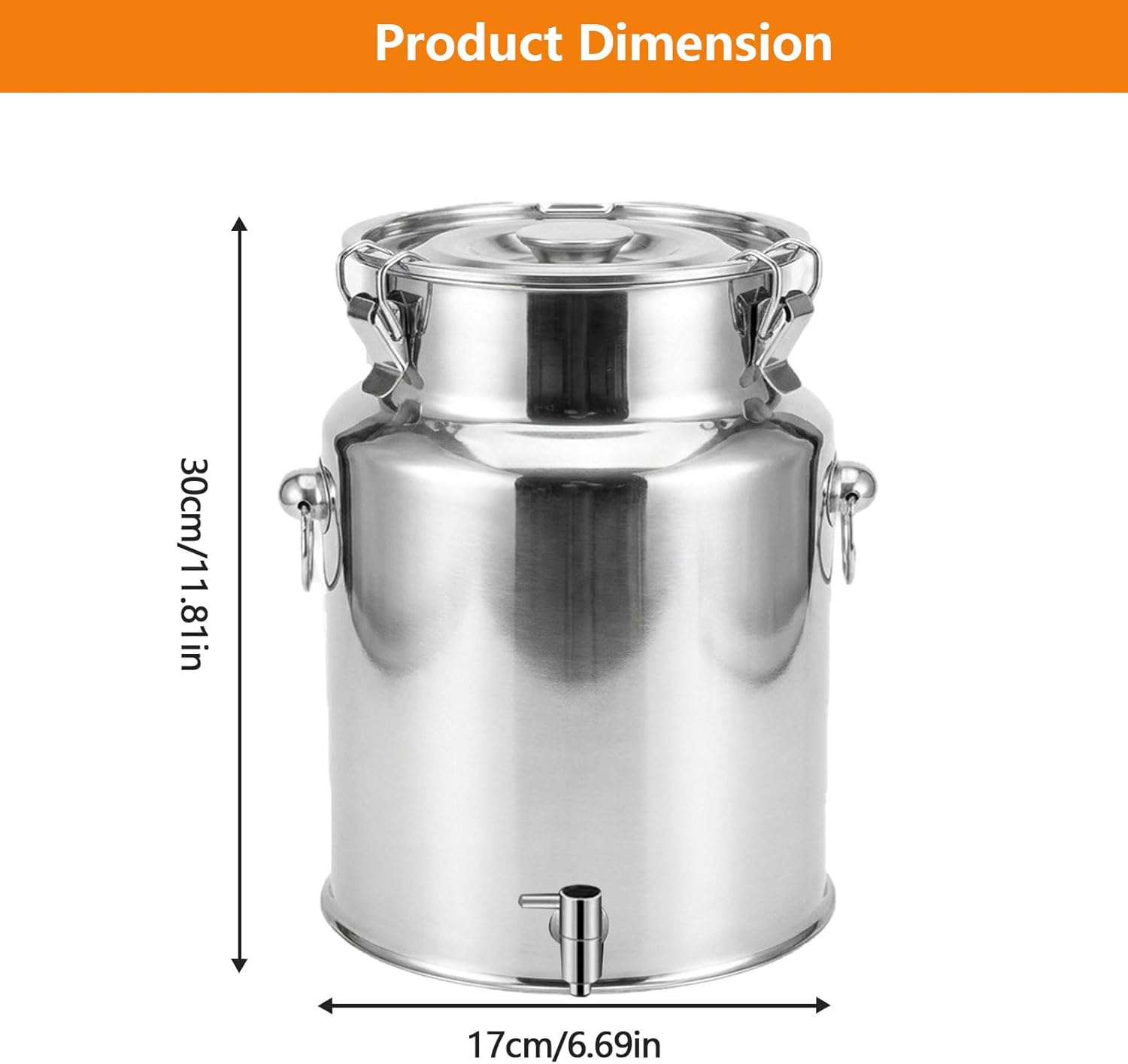 AIZYR Stainless Steel Milk Can,Milk Jug Wine Pail Bucket with Spigot and Lid Drink Beverage Dispenser Storage Container for Home Farm Kitchen,7L