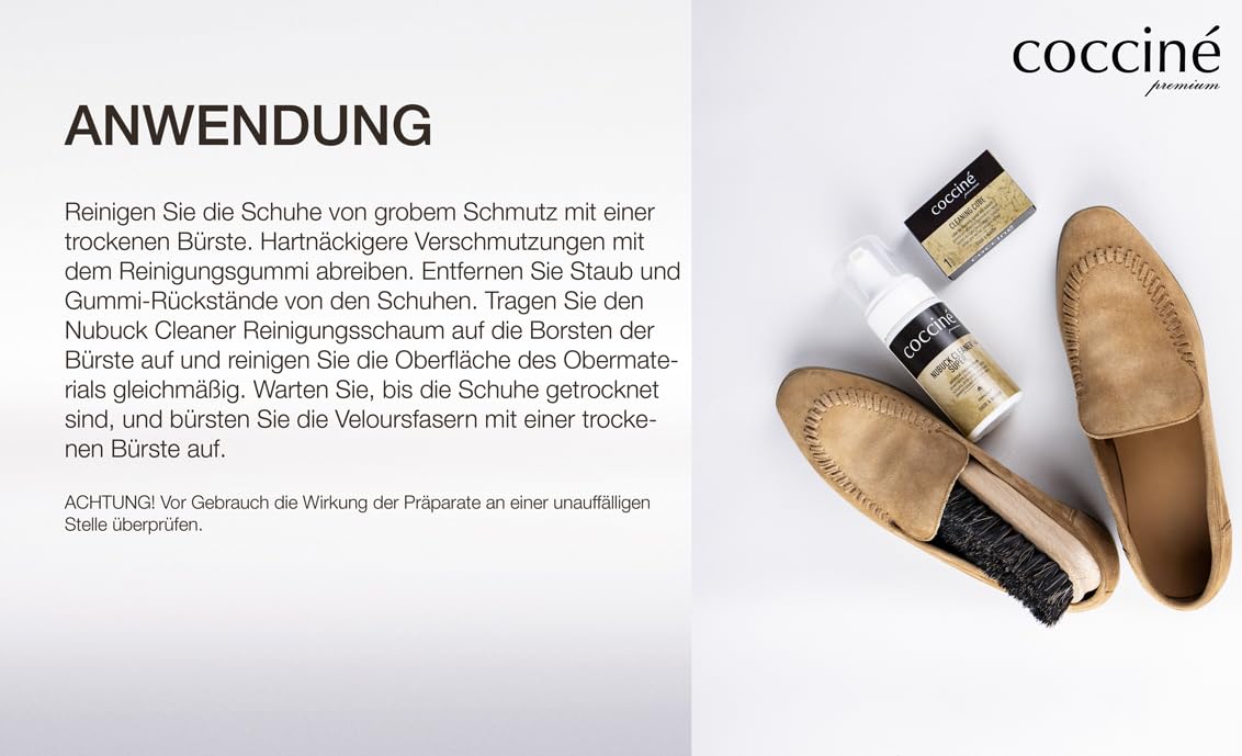 Cocciné - Kit Cura Scarpe 3 in 1, Mousse Detergente per Nabuk e Camoscio, Gomma Antimacchia per Camoscio, Pulizia Pelle e Materiali Delicati, Accessorio per la Manutenzione delle Calzature