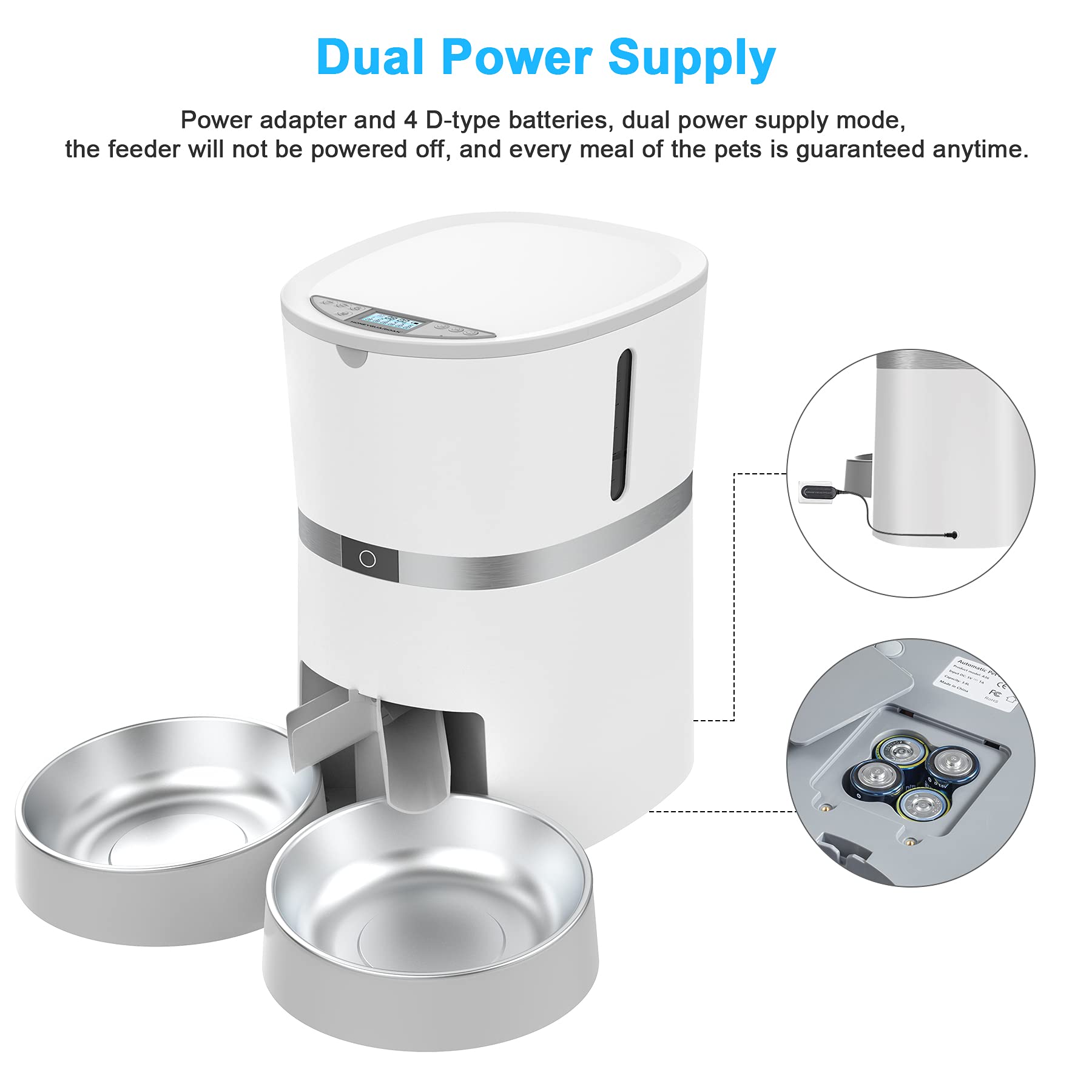Distributeur Croquettes Chat Automatique 4L pour Chats & Chiens | Intelligent WiFi 2.4G | contrôle APP | Programmable | Bols Doubles | Fonction d'enregistrement 10s | Max.6 Repas (Blanc) | Intelligent Distributeur Croquettes 2.4G WiFi, Contrôle APP ,Progr