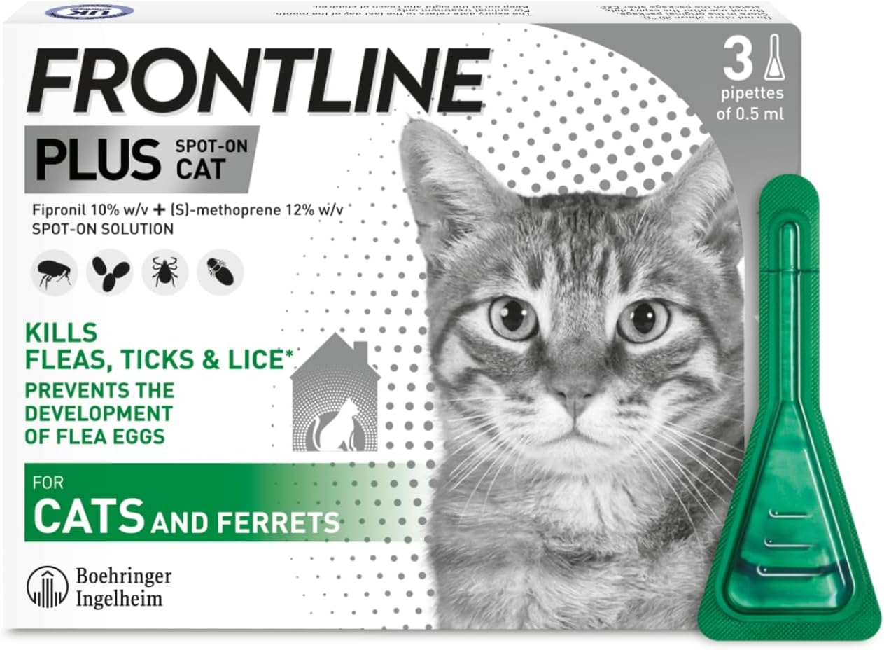 FRONTLINE Plus Flea & Tick Treatment for Cats and Ferrets - 3 Pipettes