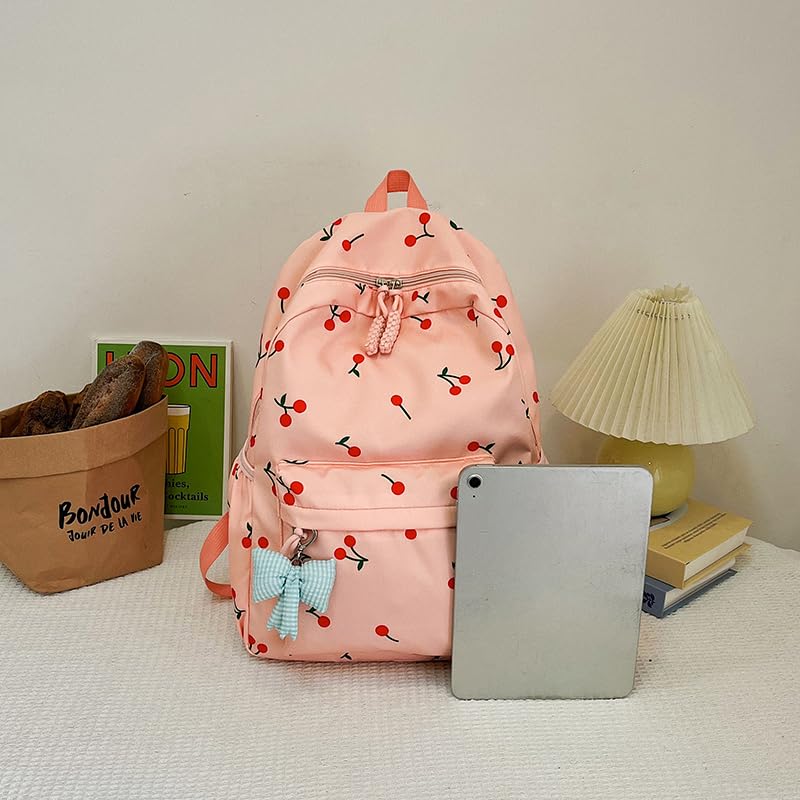 Cherry Backpack Coquette Pink Bookbag Aesthetic Cute Daypack for Travel Daily Use Large 3pcs Bag Set4