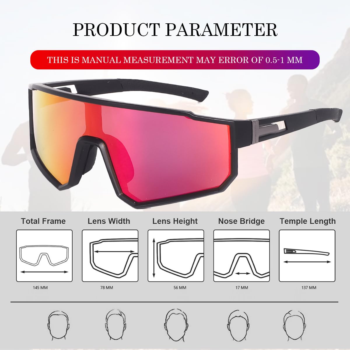 Dervin Gafas de sol de una sola pieza, gran tamaño, gafas de sol polarizadas para hombre y mujer, al aire libre, cricket, ciclismo, senderismo, pesca
