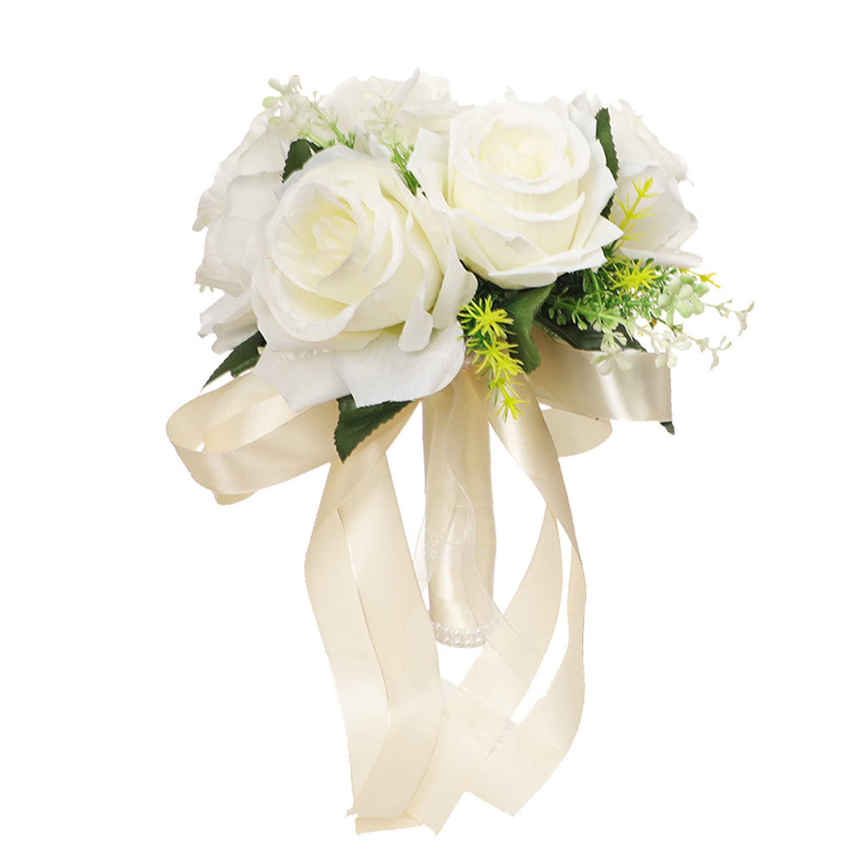 Bouquet de mariée fleur rose artificielle blanche en soie avec ruban