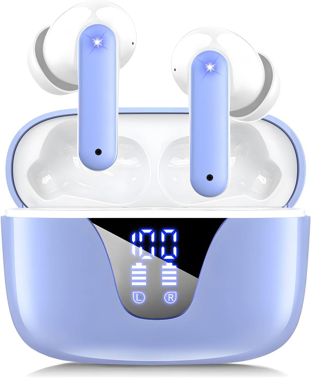 Wireless Earbuds Bluetooth Headphones, 50H Playtime Ear Buds with Mic, LED Digital Display Charging Case, IPX7 Waterproof, Deep Bass Stereo, in-Ear Earphone for iPhone Andriod Phone