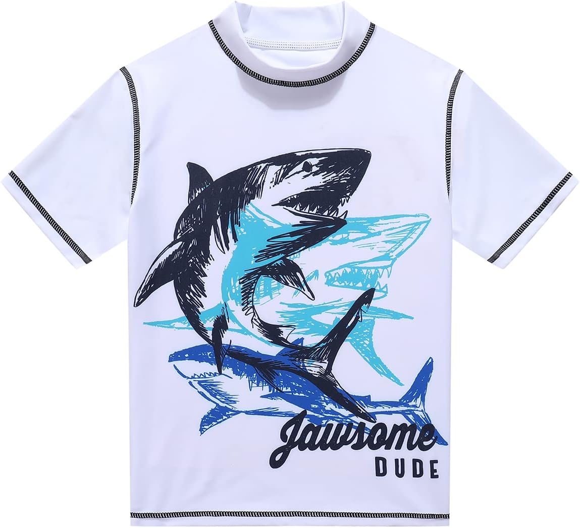 PHIBEE Boys' Short Sleeve Rash Guard Shirt UPF 50+ Sun Protection Swimwear
