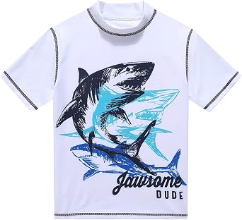 PHIBEE Boys Short Sleeve Rash Guard Shirt UPF 50+ Sun Protection Swimwear