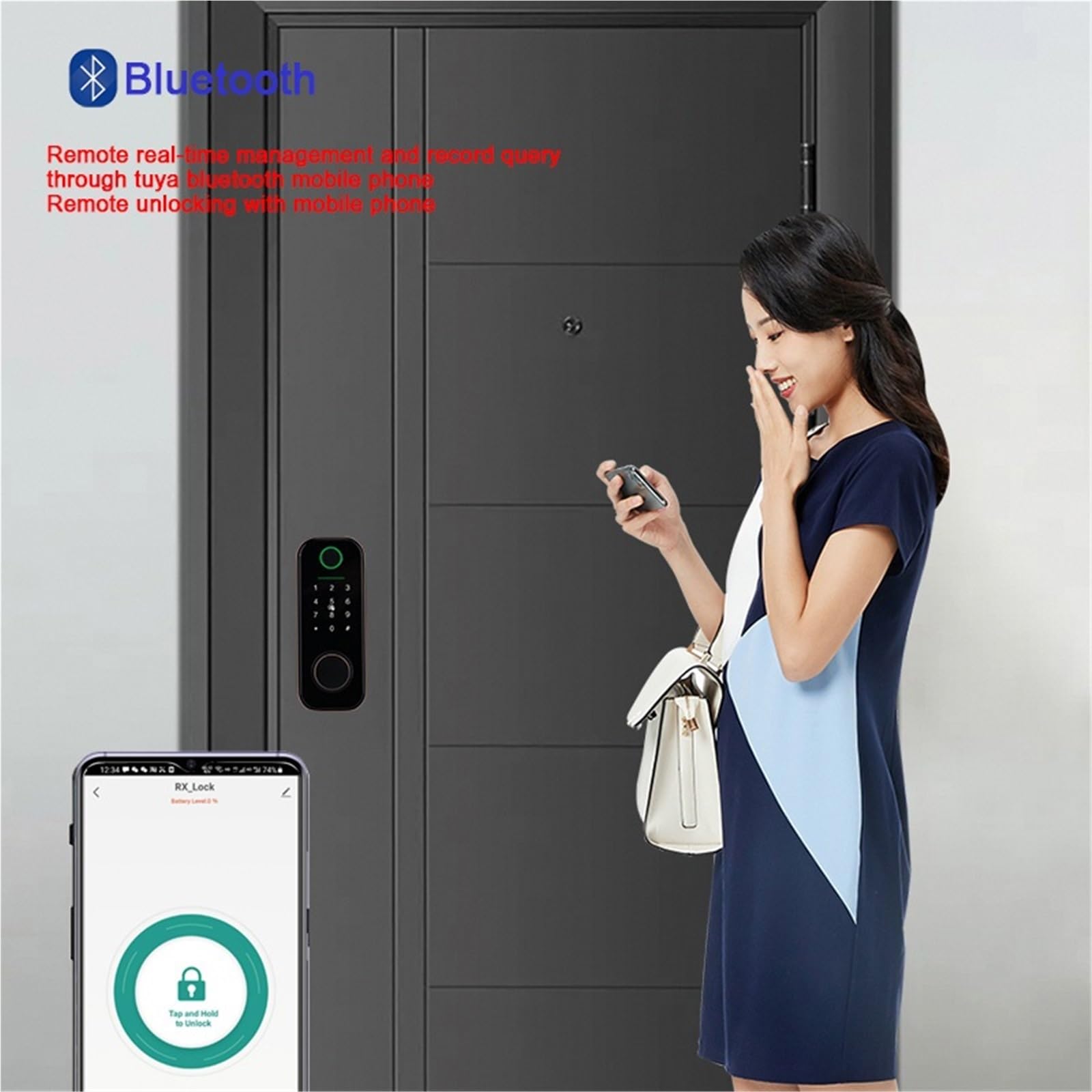 Serrure de porte à empreintes digitales, Bluetooth, application intelligente, déverrouillage distance, mot passe, serrure électronique Bureau Commercial