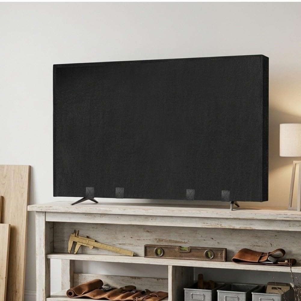 Resistente copertura per televisore in feltro con cinghie inferiori sicure per evitare lo scivolamento durante il trasporto o la conservazione del dispositivo a schermo piatto nero (75")