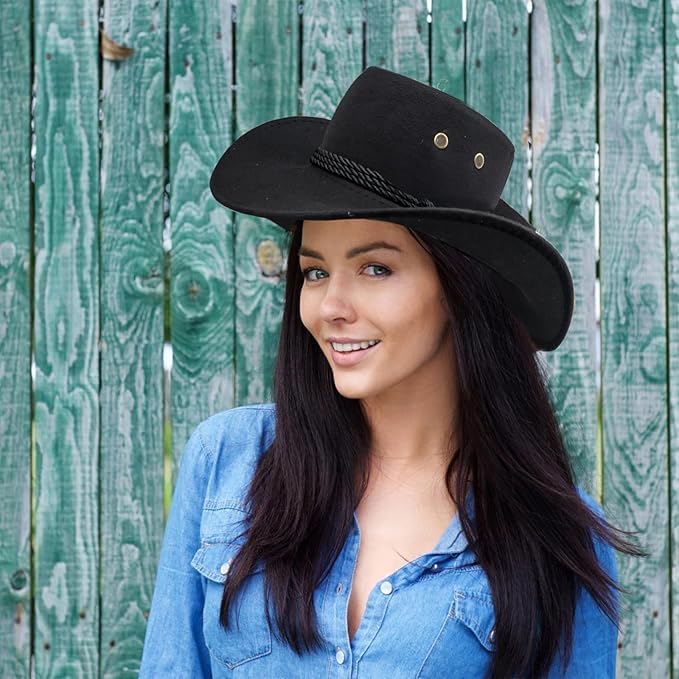 MALLOOM Lot de 6 Chapeau de cowboy avec bandana, chapeau de cowgirl avec cordon de serrage réglable, Noir costume pour adulte, accessoires de fête, chapeau de cowboy pour fête