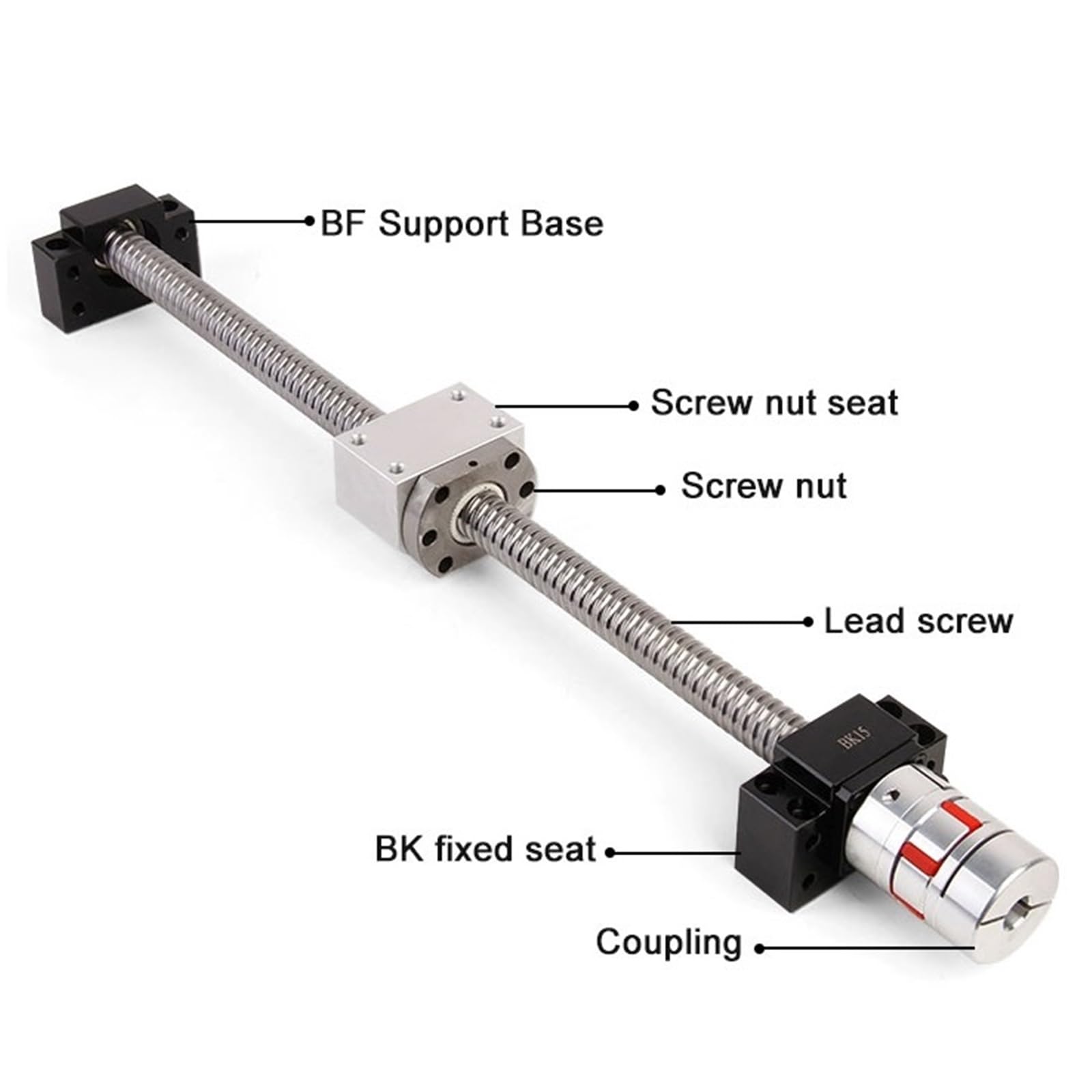 Metal Ball Screw nut end Processing 1050-1500mm SFU3210 Ball Screw with BKBF25 End Machining+Ball Screw Nut+Supporter+Coupling(1200nn)