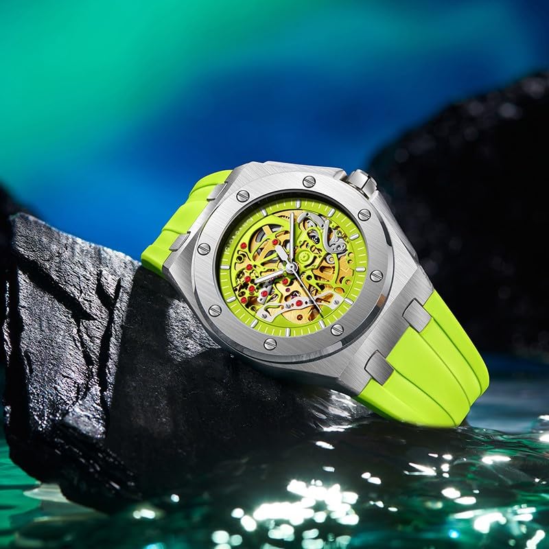 Image of Giordano Automatic Watch for Men - Mechanical Skeleton Dial,Transparent Gear Display, Silicon Strap