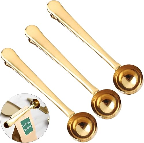Miniatura 39 de Cuchara de café con clip de cucharada de acero inoxidable Cuchara de café con mango largo multifunción Bolsa de sellado Clip para té, café, proteína