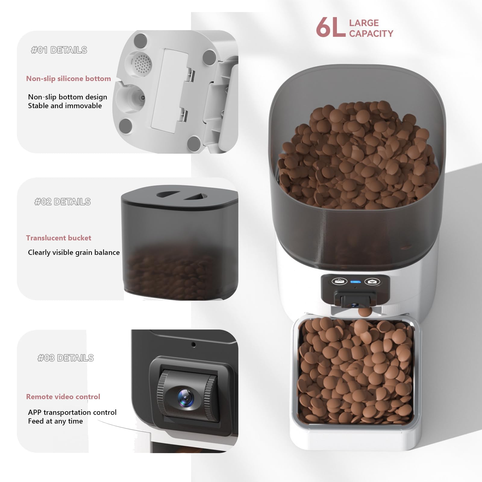 Distributeur Automatique De Nourriture 6L avec Contrôle App, Caméra 480P Dispenser Cibo Gatti con Timer Programmabile Distributore Crocchette Gatto con Ciotola in Acciaio Inox