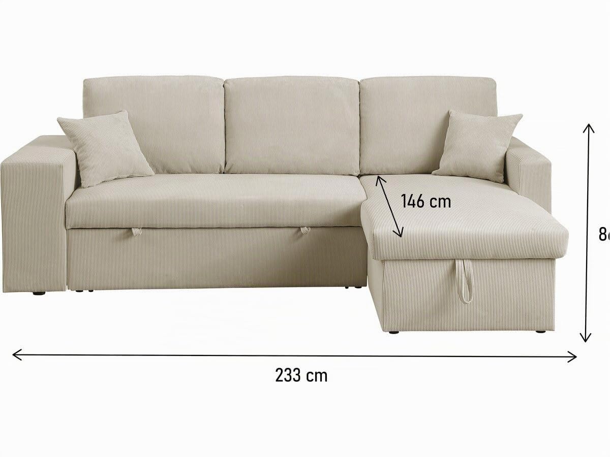 Habitat et Jardin Canapé d'angle en Velours côtelé Convertible/réversible Axel - 3 Places - Beige