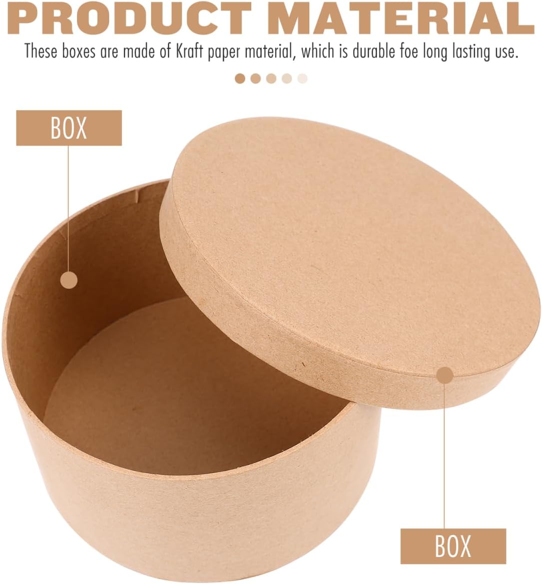 5 Pack Round Kraft Paper Cookie Boxes with Lids, 5.5" Circle Cardboard Cake Container for Dessert Packaging, Empty Paper Mache Favor Holders for Cupcake, Bakery, Muffin and Chocolate, Brown