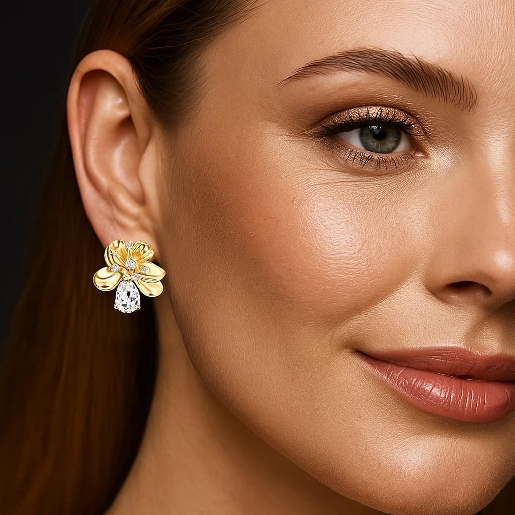 COTATI Flower Earrings for Women，Gold Plated & Silver Floral Stud Earrings，Statement Earrings with 925 Sterling Silver Posts，Hypoallergenic Summer Gift - Image 2
