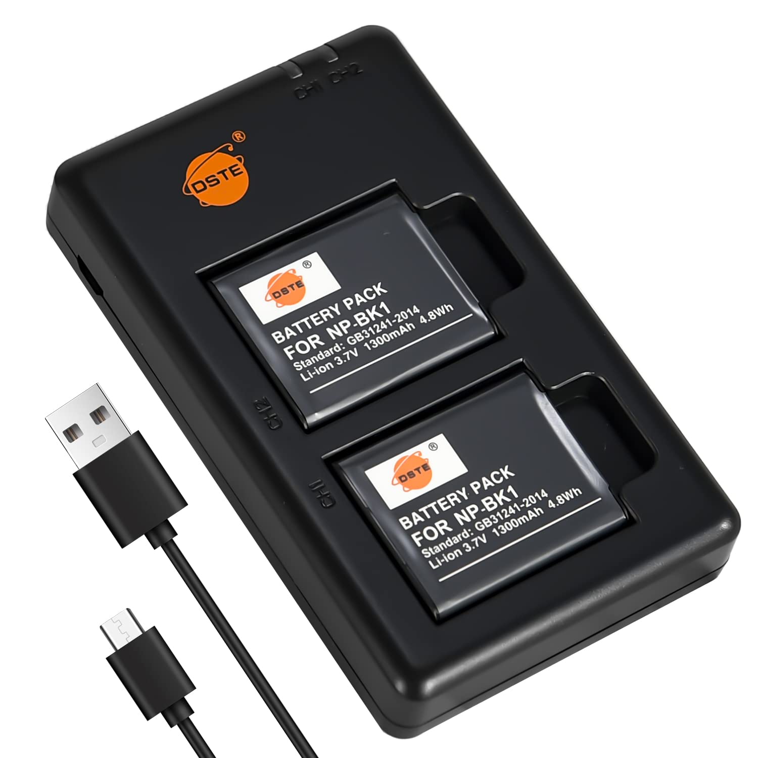 DSTE 2PCS NP-BK1 (1300mAh/3.7V) Battery Charger Set Compatible for Sony Cyber-Shot DSC-S750,DSC-S780,DSC-S850,DSC-S950,DSC-S980,DSC-W180,DSC-W190,DSC-W370