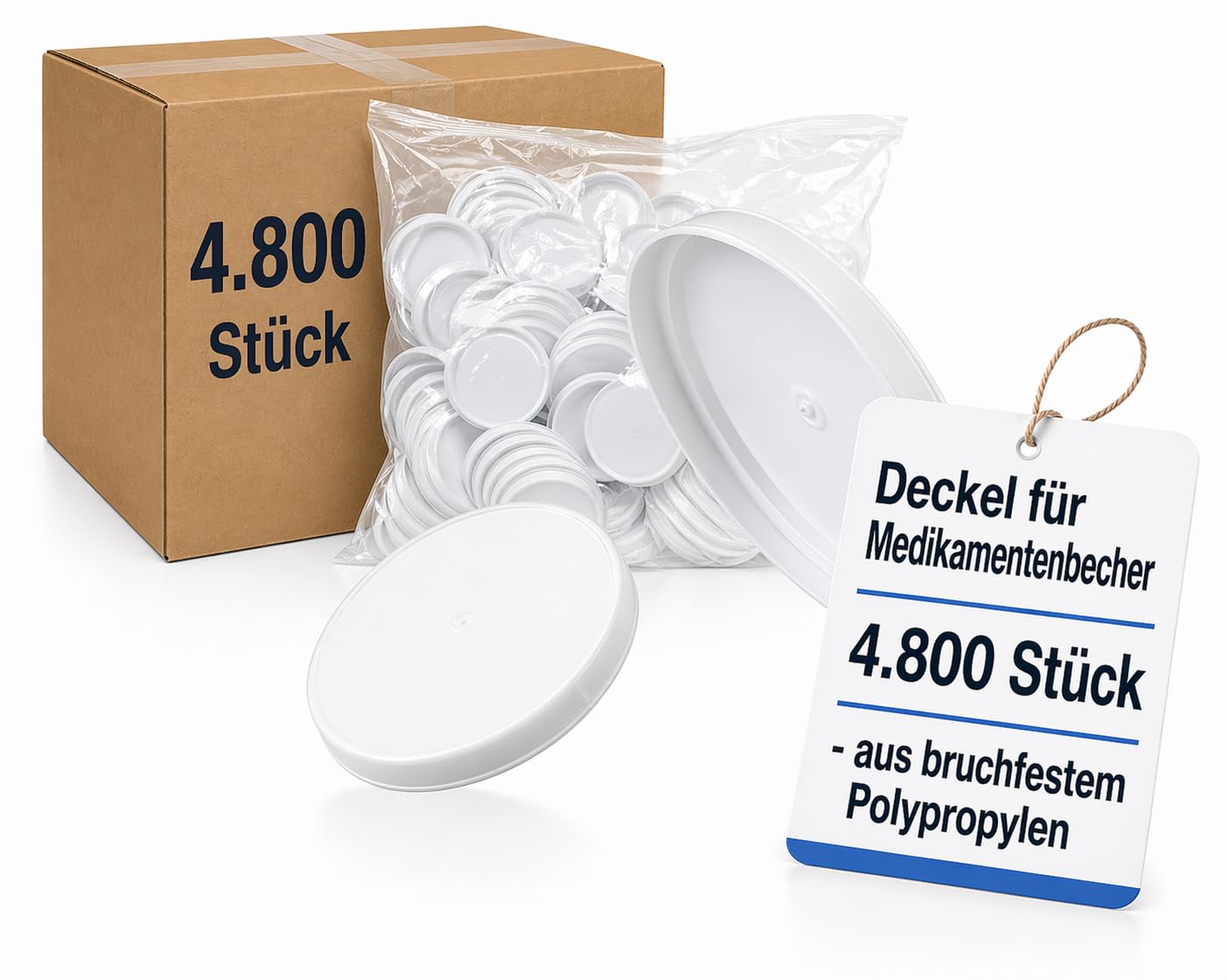 Messbecher Klein 30 ml, Medikamentenbecher mit Skala, Mini Messbecher, Medizinbecher 30ml, Probenbecher Kunststoff, Kleine Plastikbecher 30 ml (4800, weiß, nur Deckel)