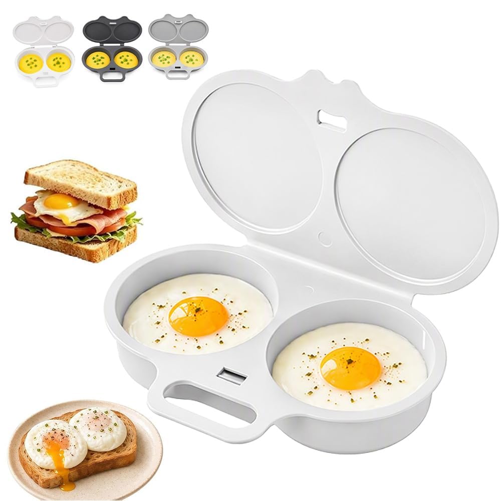 Microwave Egg Poacher, New Dual Cavity Microwave Egg Poacher，White
