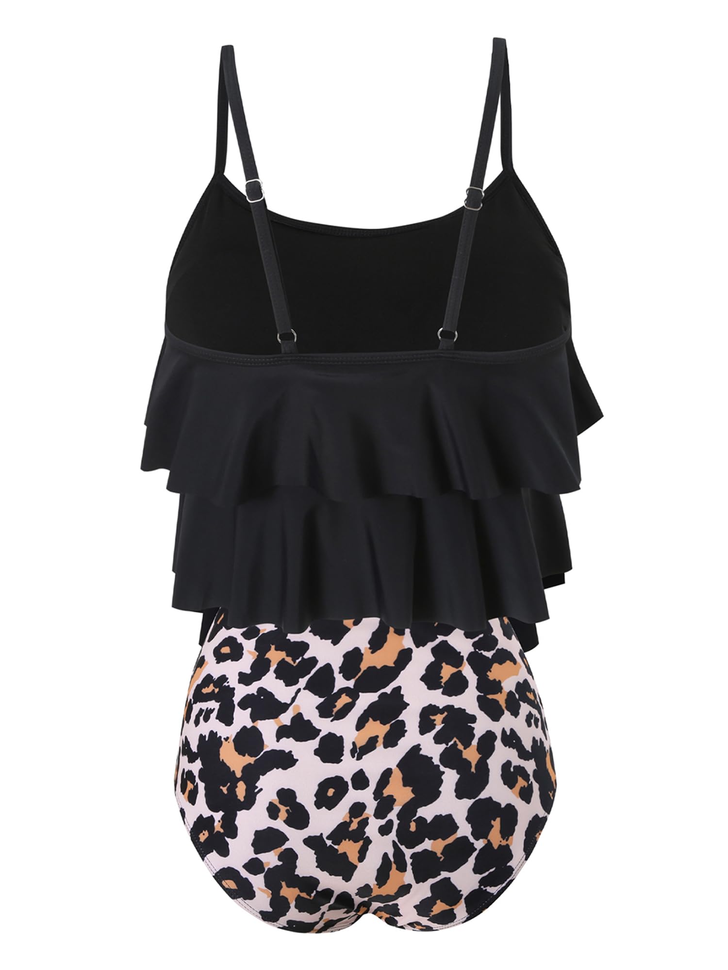 Damen Zweiteiler Badeanzug mit High Waist Shorts Tankini Sets mit Doppel-Rüschen