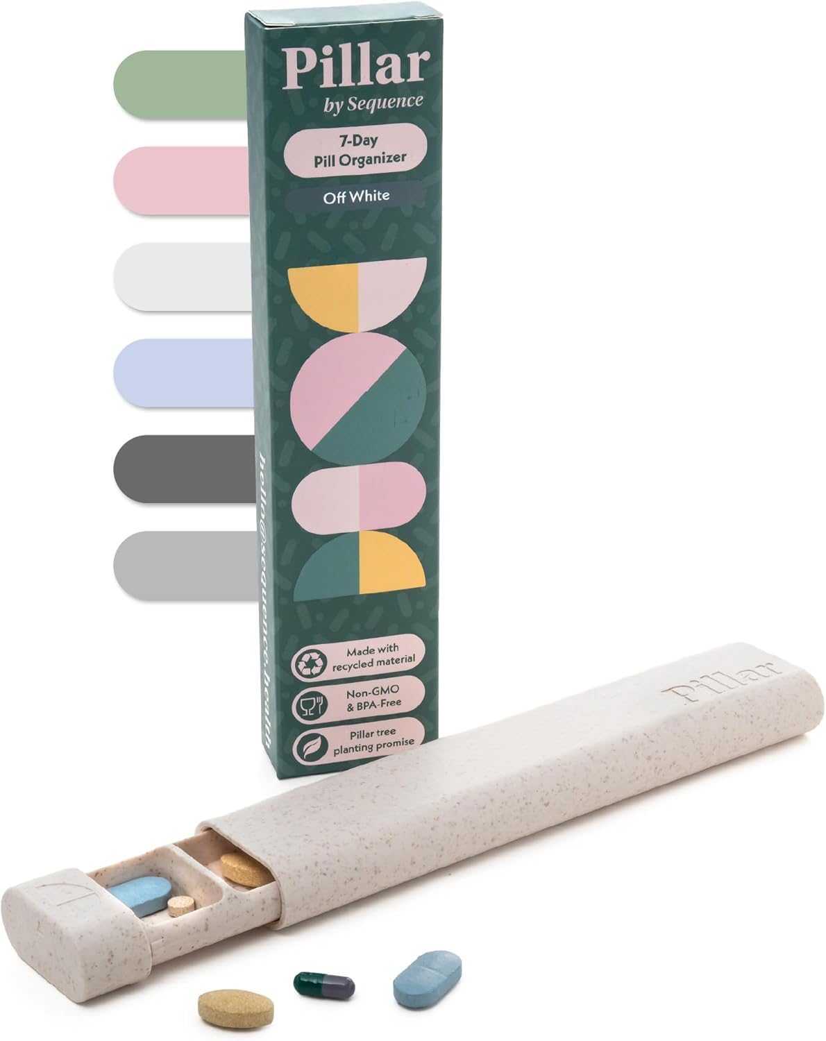 PILLAR 7-Tage Pillendose Wochenbox | Tablettenbox mit Schiebemechanismus | 7 Fächer von Montag–Sonntag | Medikamentenbox für Vitamine & Supplemente | BPA-frei |Cremeweiß