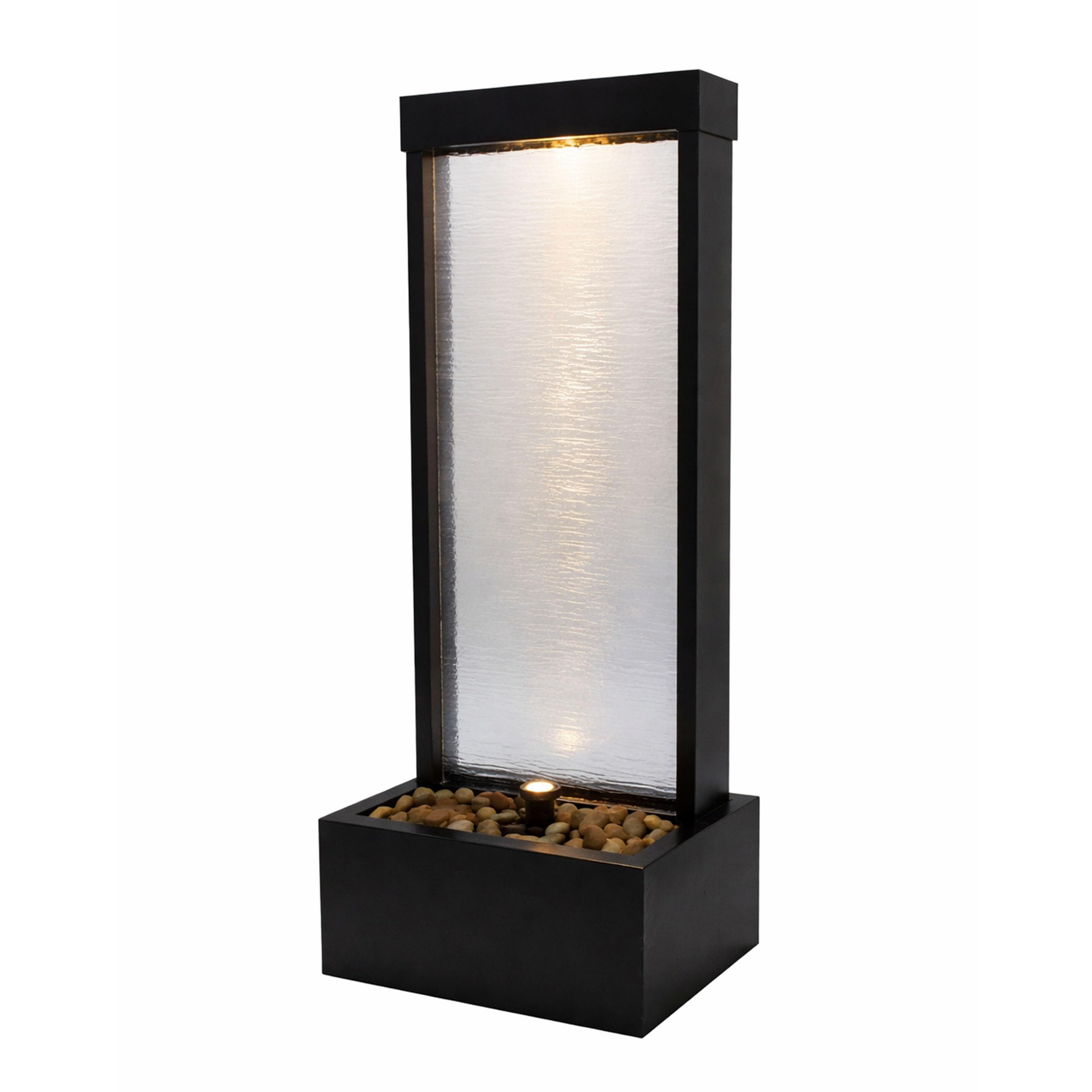 Alpine Corporation MLT170S 48" Indoor Outdoor Waterfall Fountain with LED Light Modern Glass &amp; Aluminum Black Wall Water Feature for Home, Patio, Garden Décor Soothing Cascading Indoor Water Fountain