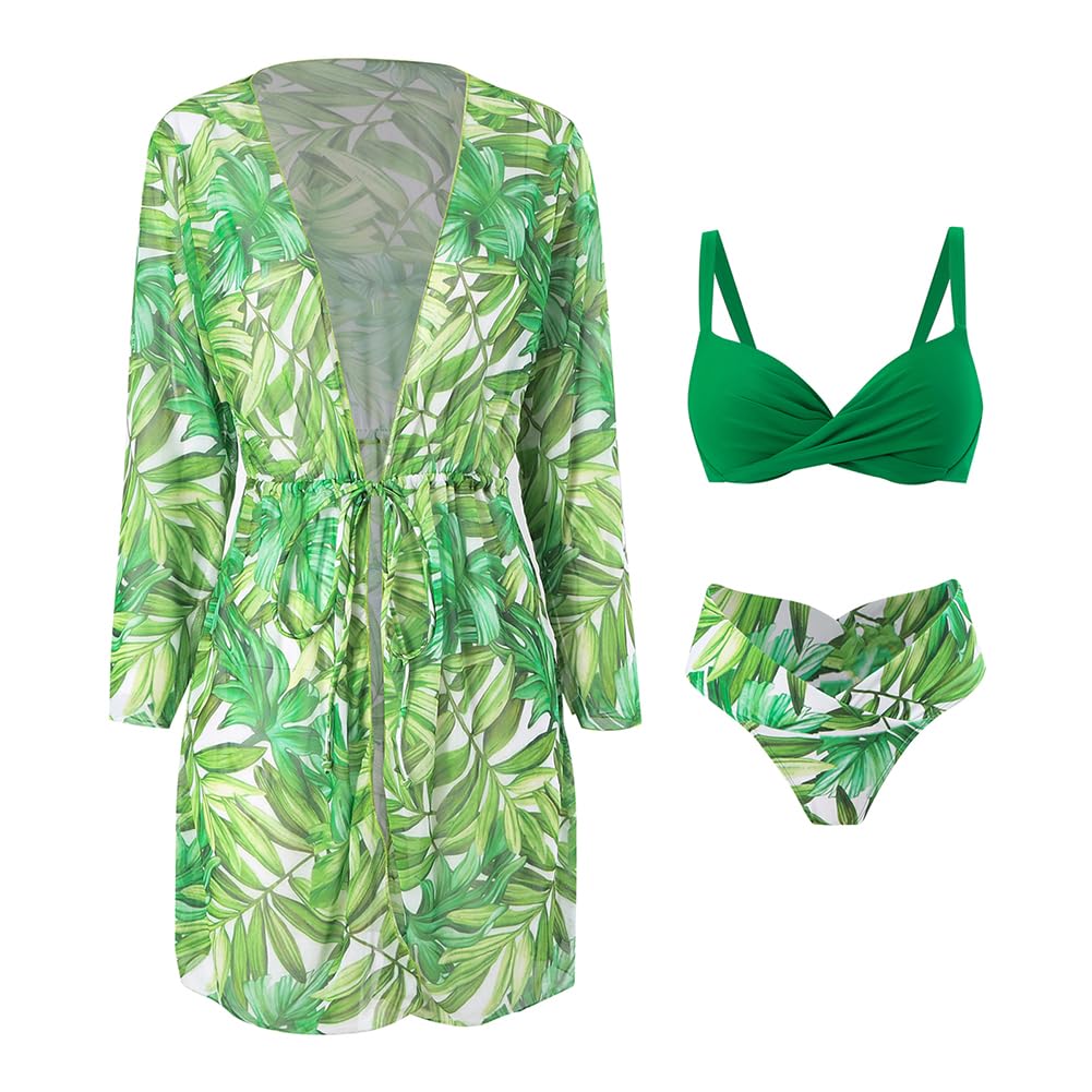JPXJGT Bikini Swimsuit Women Three Piece Swimwear Beachwear(Size:S,Color:Green)