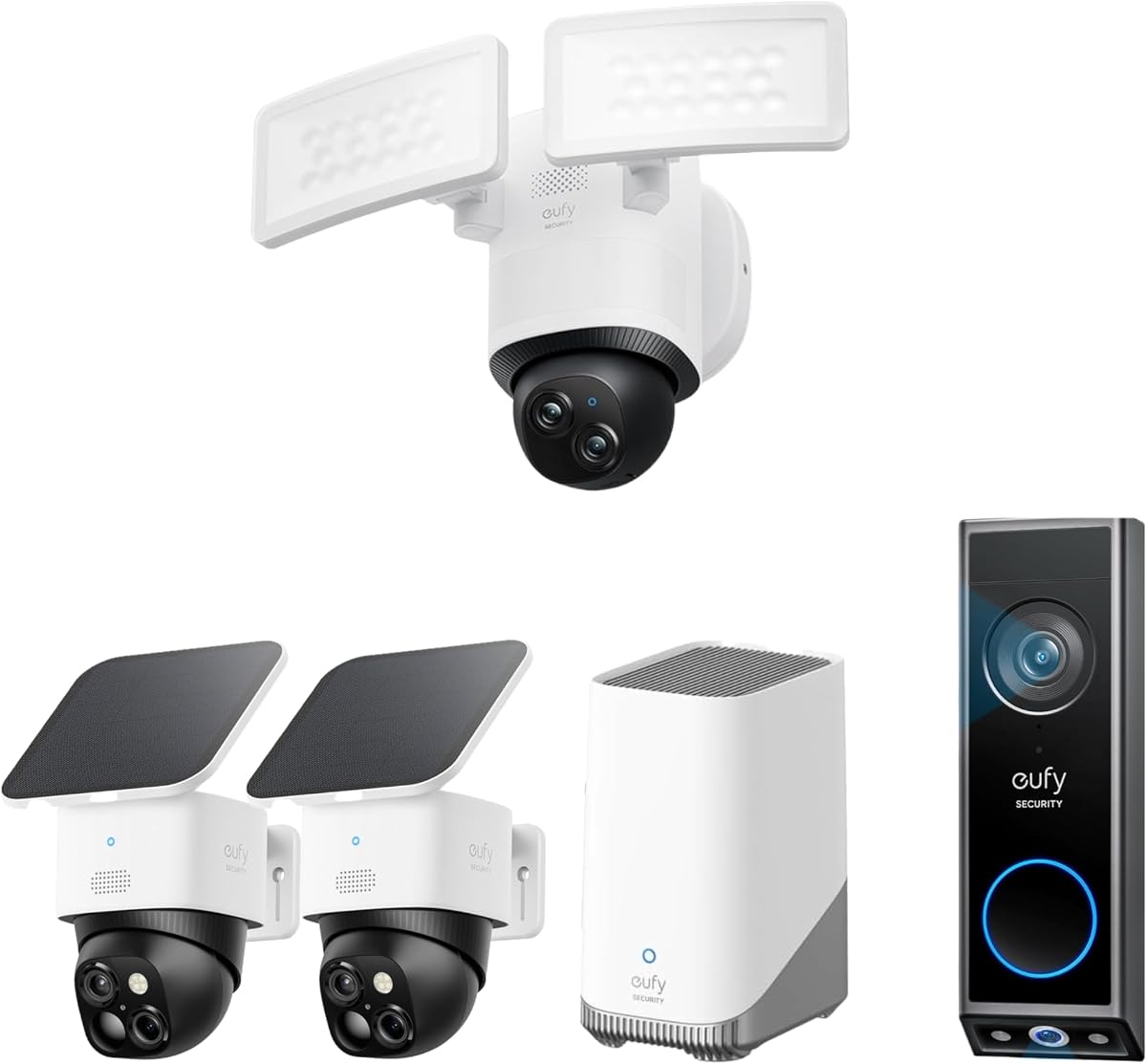 SoloCam S340 Kit de 2 cámaras (HomeBase S380) con timbre con video E340 y cámara reflectora E340, cámara de seguridad solar, sin tarifa mensual