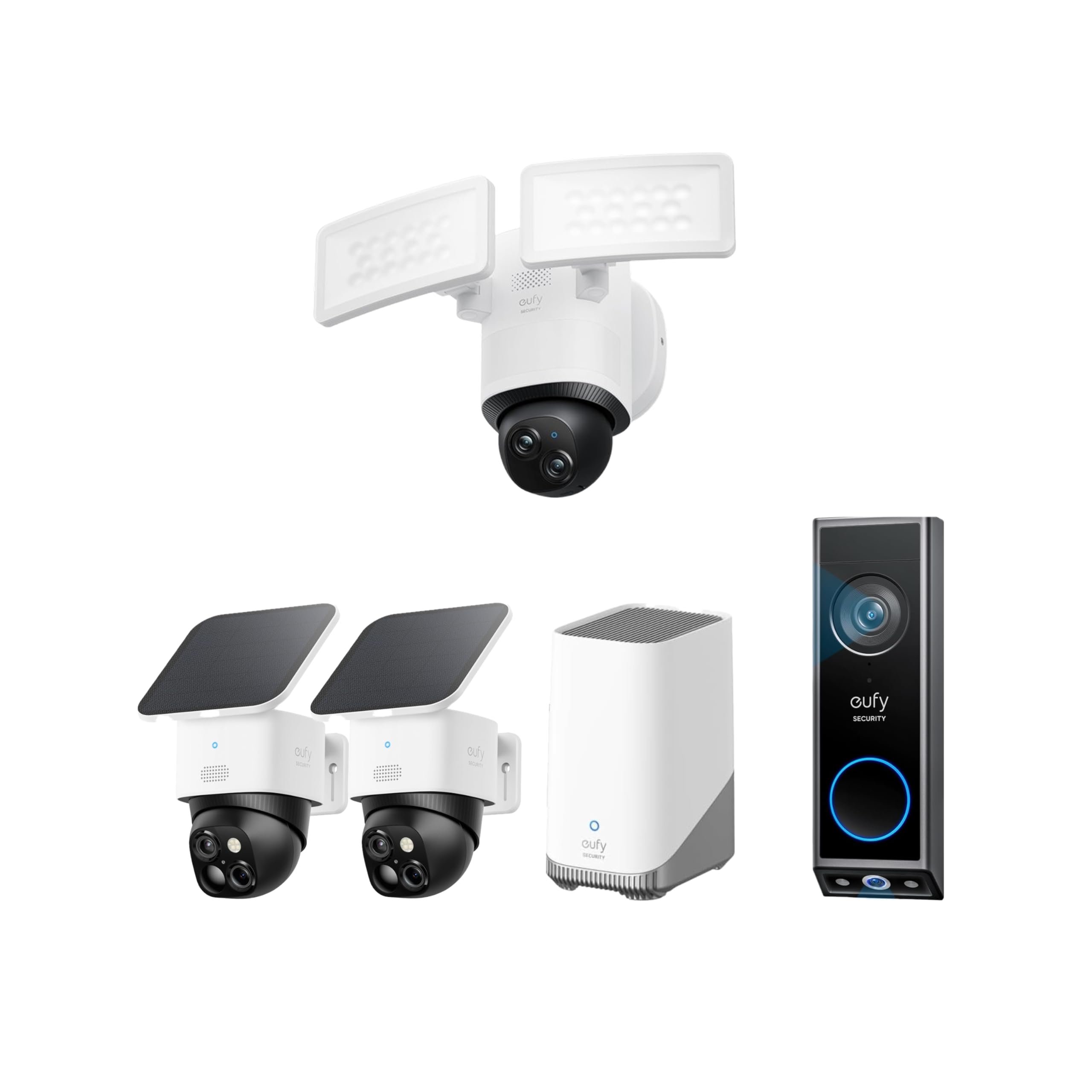 eufy Security SoloCam S340 2-Cam Kit (HomeBase S380) with Video Doorbell E340 & Floodlight Camera E340, Solar Security Camera, No Monthly Fee