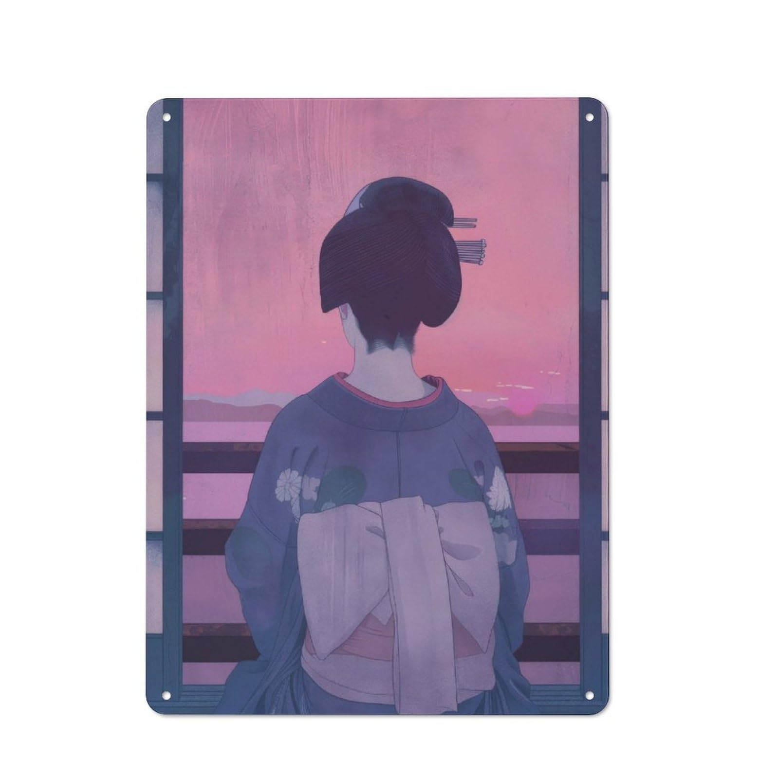 Geisha Retro Rustic Metal Wall Decor 40x30cm, Decorative Tin Plaque for Pub, Home Bar, Shed Or Man Cave