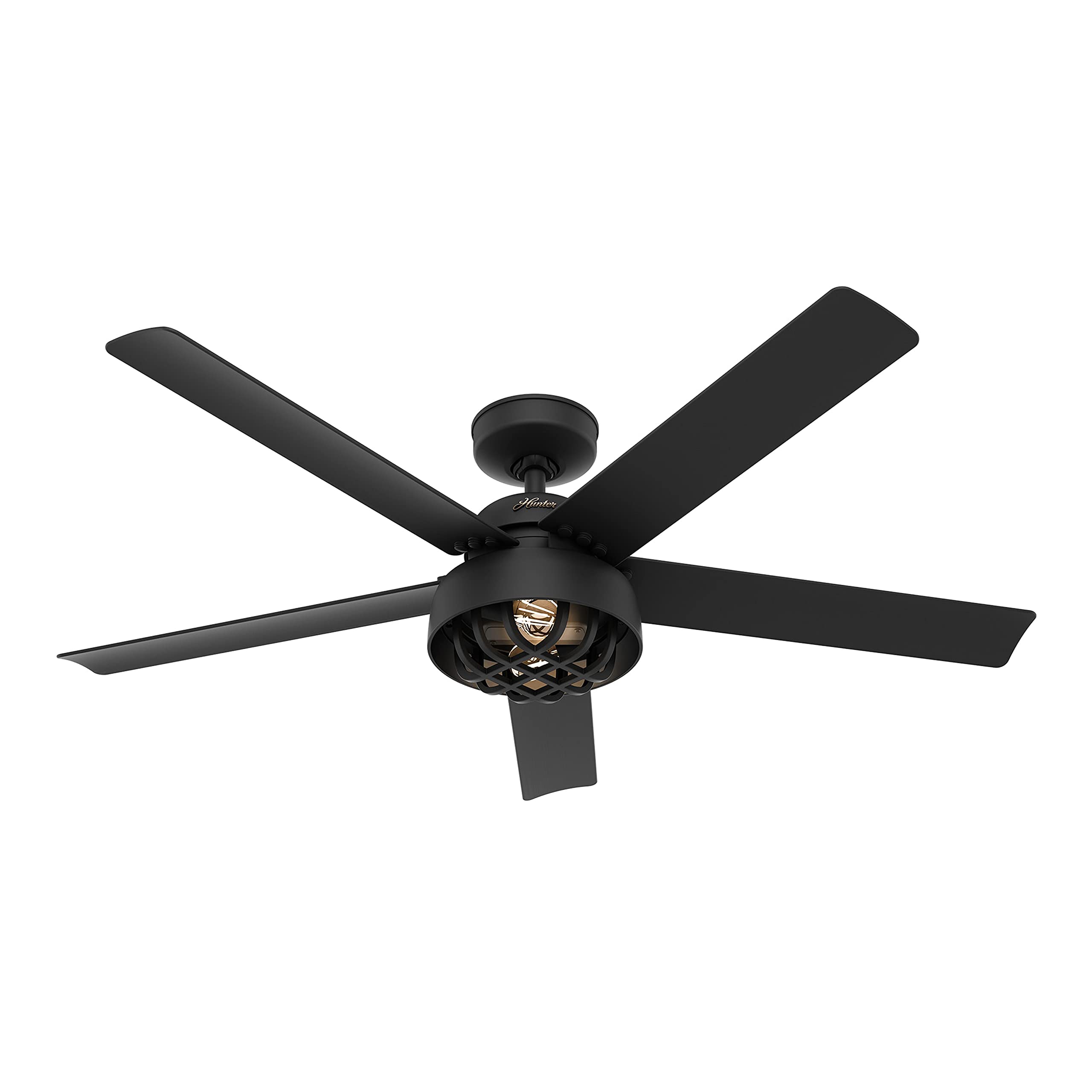 Hunter Fan 52 inch Casual Matte Black Outdoor Ceiling Fan with Light Kit and Remote Control (Renewed)