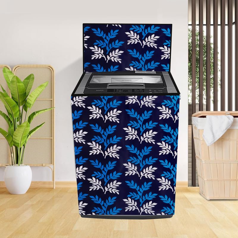Image of Fully Automatic Top Load Washing Machine Cover Suitable For Samsung, Lg, Godrej, Whirlpool 6.5Kg, 7Kg, 7.5Kg, 8Kg, 9Kg, 10Kg, 11Kg ( 58Dx60Wx94H ), Waterproof Cover, Blue Leaf.