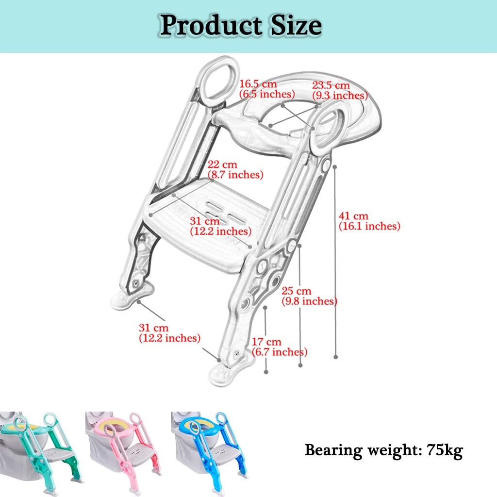 Aseo Escalera Asiento WC Casa Ajustable Asiento De Inodoro con Escalera para Niños Y Niñas, Plegable Y Estable Reductor WC con Escalera con Cojín De PU, Cargar Los Portes 75kg