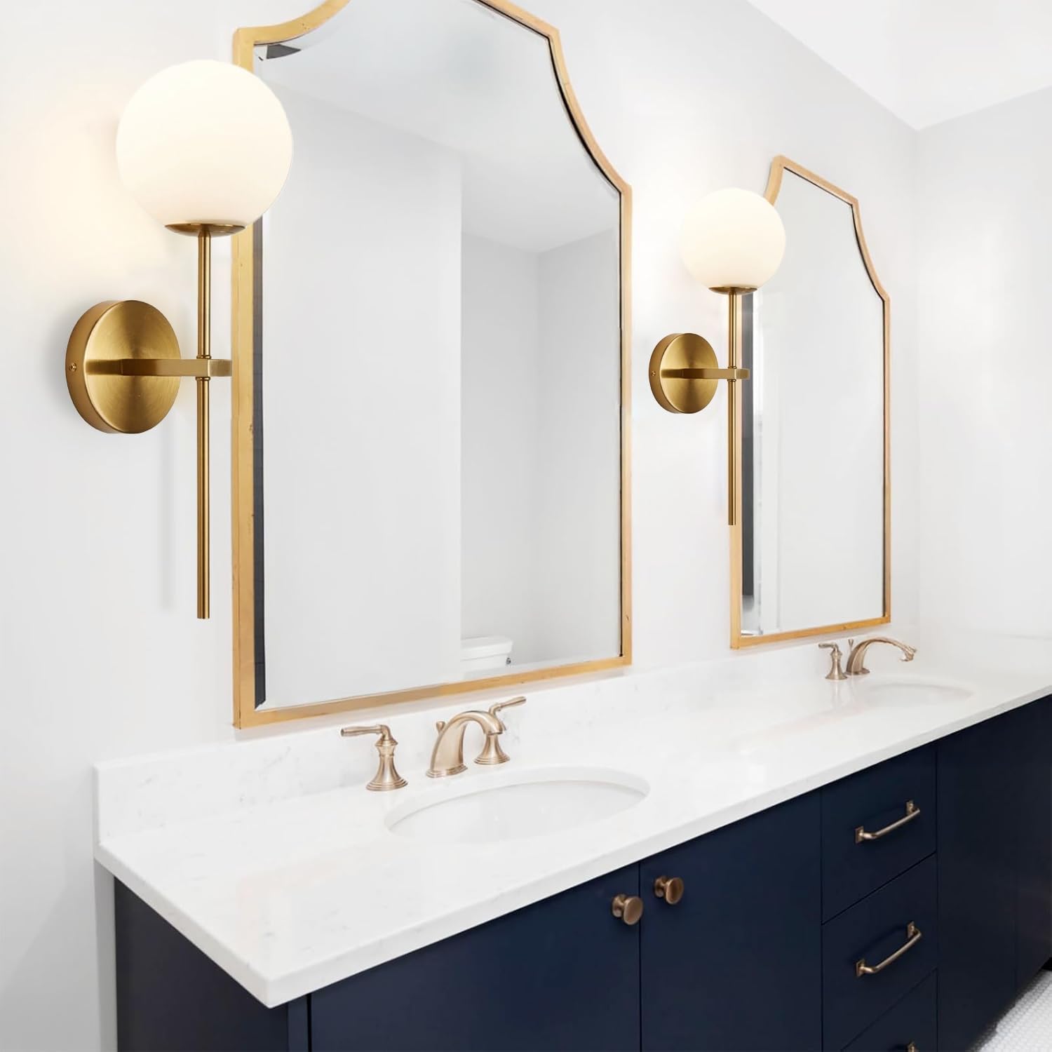 KEFA Gold Battery Operated Wall Sconces Set of 2, Modern Remote Wall Lamp Globe Glass Shade,Not Hardwired Rechargeable Wall Lights Fixture with Timer and Dimmable for Bedroom Living Room Bathroom