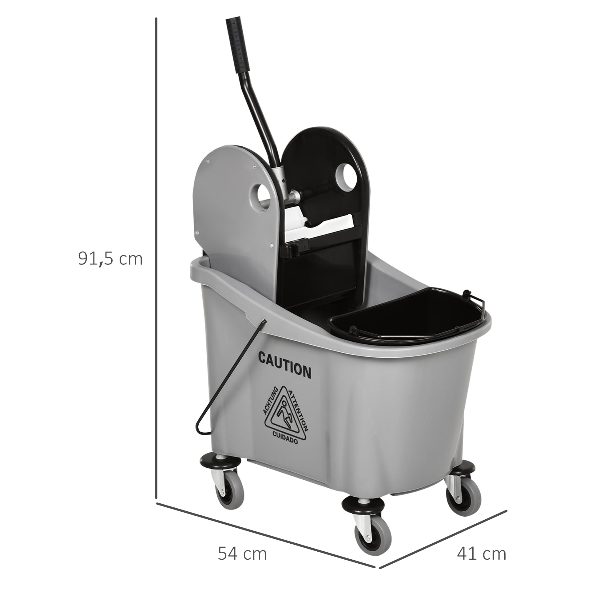 HOMCOM Reinigungswagen 36 Liter Putzeimer mit Auswringvorrichtung 54 x 41 x 91,5 cm Grau