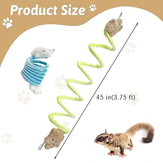 VCEPJH 2PCS Sugar Glider Toys, Elastic Climbing Ropes, Hanging Spring Toy for Sugar Glider Cage Accessories for Squirrel Hamster Rat, Blue and Green (S)