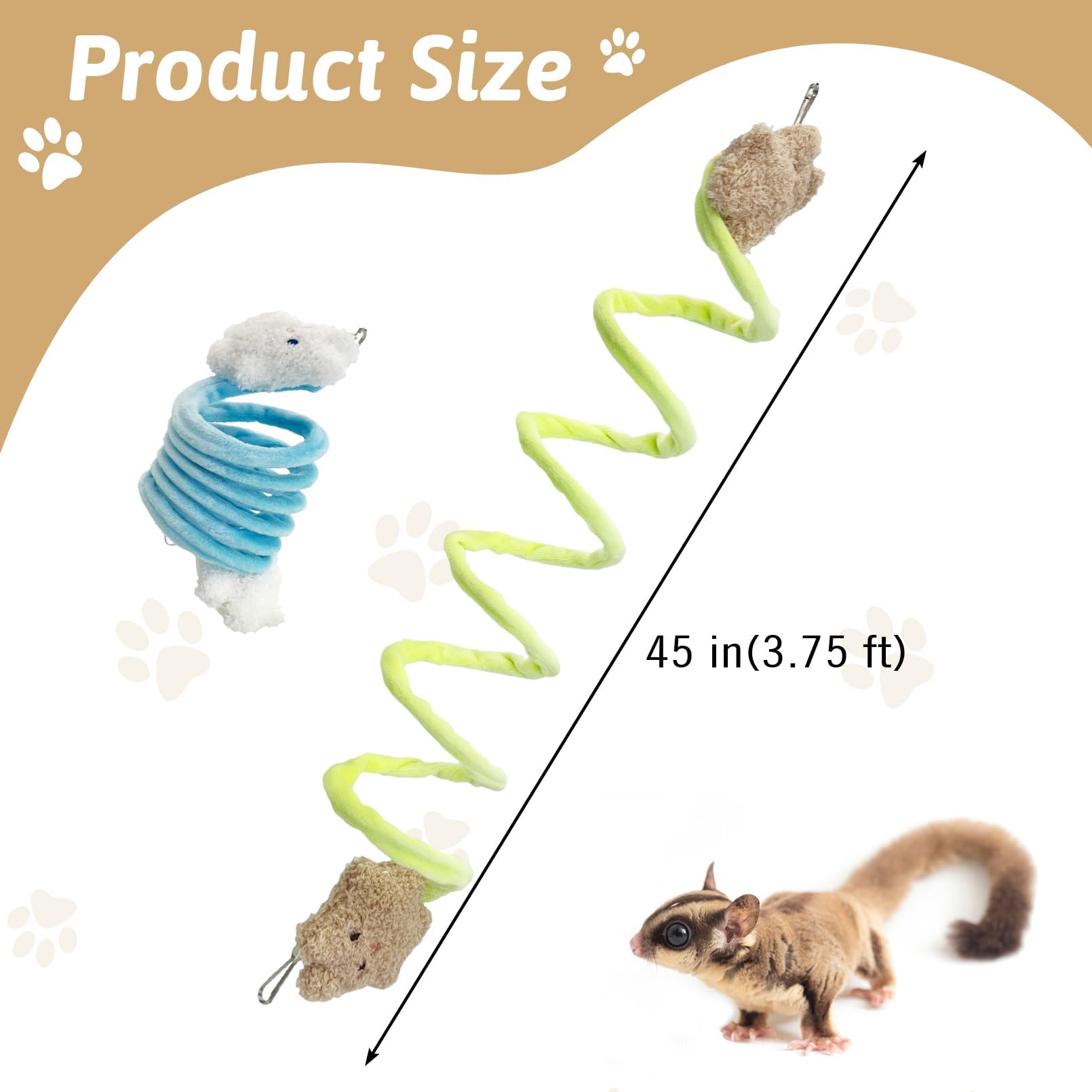 VCEPJH 2PCS Sugar Glider Toys, Elastic Climbing Ropes, Hanging Spring Toy for Sugar Glider Cage Accessories for Squirrel Hamster Rat, Blue and Green (S)