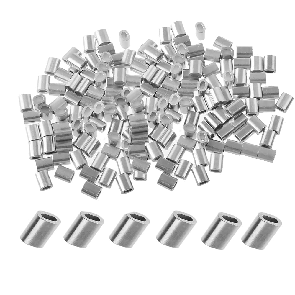 SKYPRO 200pcs Aluminum Crimping Loop Sleeve Oval, Aluminum Wire Rope Sleeve Crimping (M1.2,1.2mm)