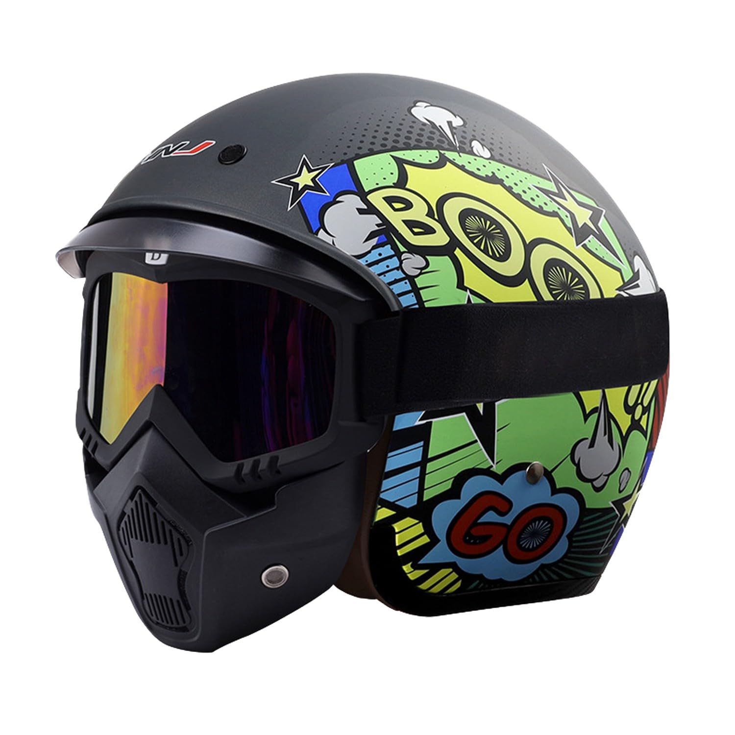 Casco Moto Retro 3/4 Alemania con Bluetooth, Casco Moto Abierto Estilo Vintage Adecuado con Visera Parasol, Certificado Según Las Normas ECE, Conducir Carretera Utilizar Scooter. F,Large