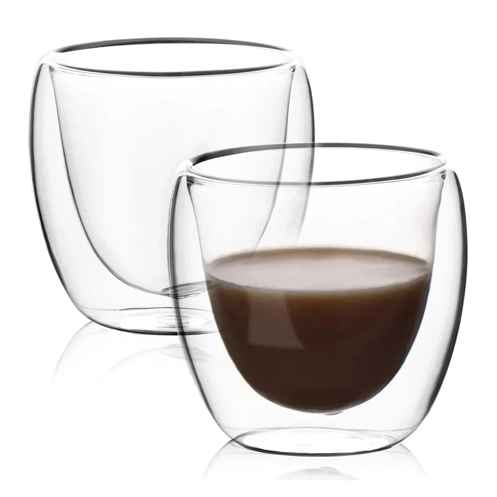 Zestaw 6 przezroczystych szklanych kubków do kawy z podwójnymi ściankami, 5 rozmiarów, izolowanych filiżanek, szklanek do mleka, soku, wody, espresso (80 ml)