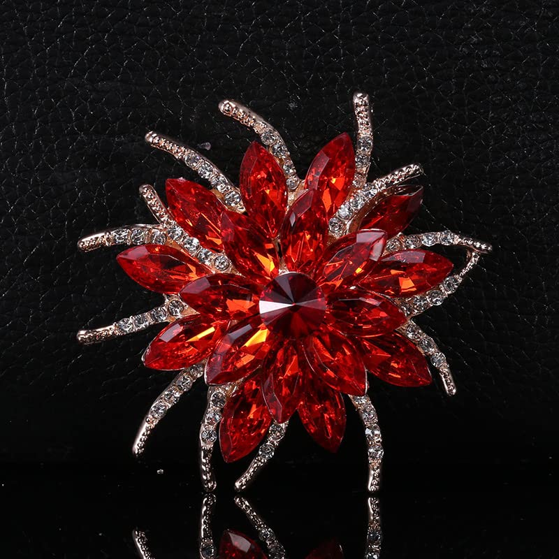 Image of COLORFUL BLING Rhinestone Leaf Brooch Pin - Red, Blue Vintage Jewelry Accessory Gifts Decoration