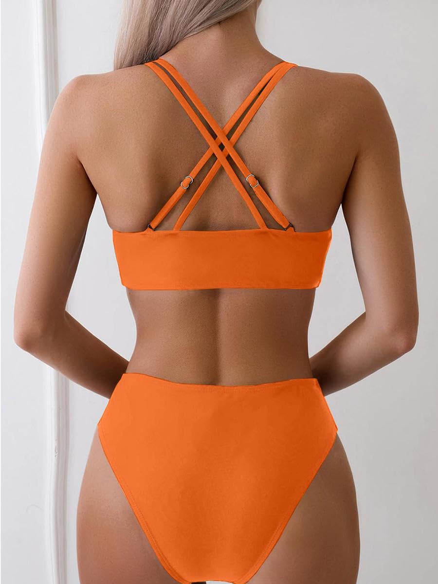 Joligiao Mujer Bikini Sexy Traje de Baño 2 Piezas Cuello en V Bikinis Brasileño con Triángulo Bañadores Bikini Top y Braga Cintura Alta Conjunto de Bikinis Playa - 4